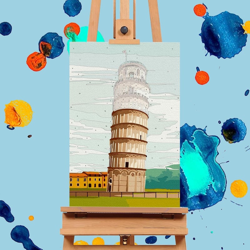 Offito 4 Pack Framed Paint by Numbers Kit for Adults Beginners with Wooden Easel, Cityscape Easy Paint by Number Kit with Frame, Watercolor Adult Paint by Number Framed Canvas (8 * 12 Inch) - Image 5